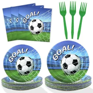 Heboland Soccer Party Decorations Dinnerware Set for 25 Guests 100 Pieces Soc... - Picture 1 of 6