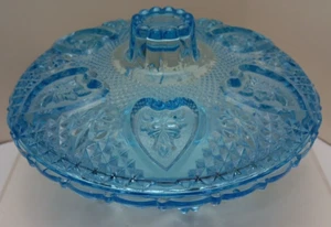 Light Blue Pressed Glass Bowl w/ Lid Candy Dish Pressed Glass - Picture 1 of 9