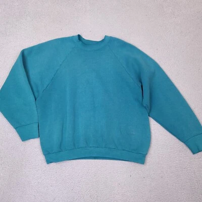 Sudadera vintage Fruit Of The Loom para mujer XL azul verde azulado cuello redondo hecha en EE. UU. Foto 1 de 4