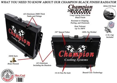 Radiador Racing Champion de 3 filas acabado negro para Chevrolet Chevelle 1964 1965 Foto 1 de 4