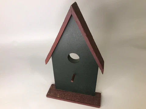 Bird House Folk Art, Christmas Decoration, Green Cover