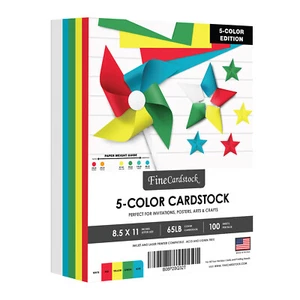 8.5 x 11 Color Cardstock Paper - Red, Blue, Yellow, Green, White - 150 Sheets - Picture 1 of 5
