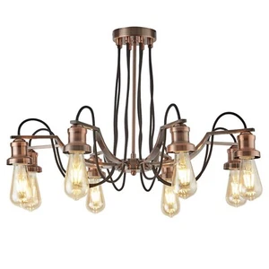 8 Lights Antique Copper Finish Ceiling Chandelier Light with Black Fabric Cable - Picture 1 of 2