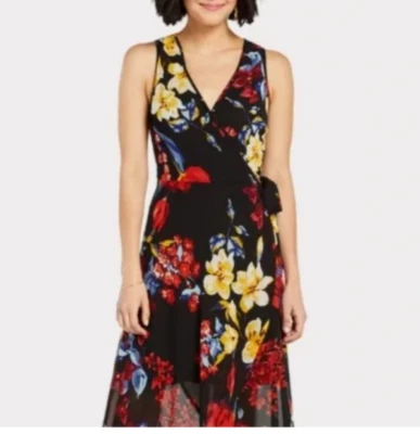 Band of Gypsies Midi Wrap Dress S Small Floral Flowy Washable Sleeveless NEW - Image 1 of 4