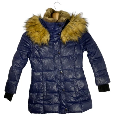 S13 New York Girl's Size 4 Navy Blue Down Puffer Faux Fur Hooded Jacket - Image 1 of 4