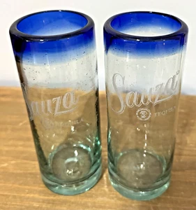 RAR Set 2 mundgeblasene Sauza Tequila geätzte Glas Becher Kobaltblauer Rand - Bild 1 von 8