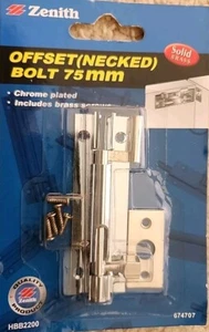 Zenith Offset(Necked) Bolt 75mm For Uneven Door Jambs Solid Brass Chrome Plated - Picture 1 of 4