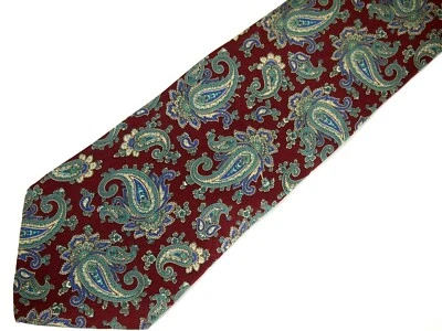 Geoffrey Beene Mens Necktie Tie Red Beige Green Blue Paisley 59" - Image 1 of 4