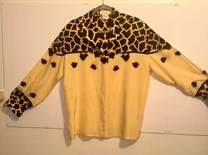 BLOUSE ESCADA by Margaretha Ley vintage yellow and black silk blouse Size 44/L - Picture 1 of 12