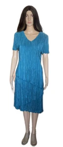 Connected Apparel Teal Classic V-Neck Knee Length Sheath Short Sleeve Dress - Picture 1 of 14
