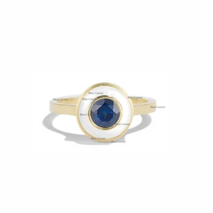New Real MOP Gemstone & Blue Sapphire Handmade Ring 18k Yellow Gold Fine Jewelry - Picture 1 of 2