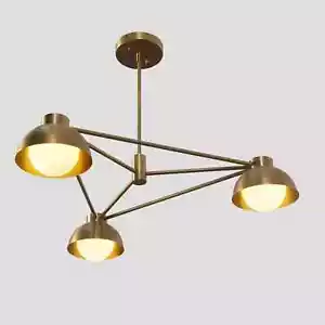 Italian Stilnovo Design -Three Globe Brass- Sputnik Ceiling Chandelier Raw Brass - Picture 1 of 6