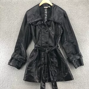 Chicos Coat Womens 1 US 4 Black Snakeskin Zip Up Snap Pockets Belted Outerwear - Picture 1 of 10