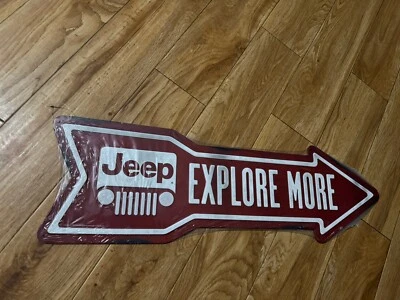 BIG NEW JEEP "Explore More" Metal Sign Embossed Red Arrow Grill - Image 1 of 2