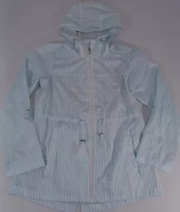 Jones New York Small Stripe Rain Coat Windbreaker Womens Full Zip Hooded Pockets - Picture 1 of 15