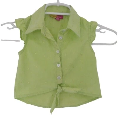 Penelope Mack Girls Embroidered Green Button-Down Blouse With Front Knot Size 3T - Image 1 of 4