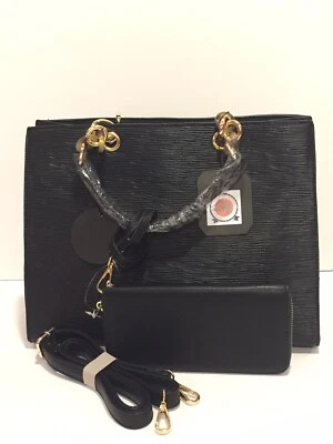 Juego de bolso y billetera negro elegante y resistente Foto 1 de 4