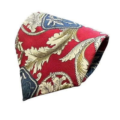 Галстук мужской Oscar de la Renta 100% шелк красный синий узор пейсли 58 дюймов x 4 дюйма сделано в США - Изображение 1 из 4