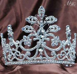 Floral Tiaras Flower Crowns Clear Rhinestone Handmade Wedding Pageant Prom Party - Picture 1 of 8