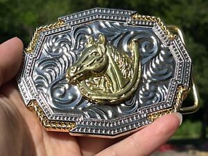 Boucle Western Gold Argent Rodéo Cowboy 2'' chaussures de cheval boucle tête de cheval Texas