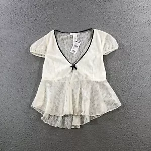 full tilt babydoll top shirt womens S White laced summer bow - Picture 1 of 9
