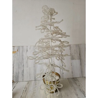 Vintage beaded mini tree unique Xmas tabletop potted iridescent decor large - Image 1 of 4
