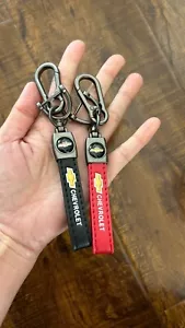 Genuine Leather Keychain Car Logo Metal Key Ring For Chevy Chevrolet Black Red - Picture 1 of 12