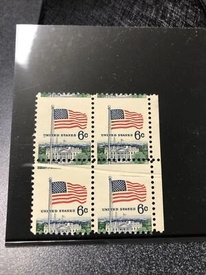 Sc# 1338 6 Cent Flag And White House (1968) MNH - PREPRINTING FOLDS. Block Of 4 - Image 1 of 2