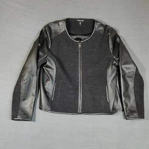 Eileen Fisher Giacca Donna XL Grigio Nero Lana Pelle Pannello Zip Tasche - Foto 1 di 7