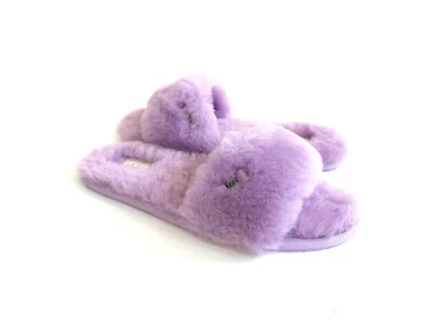 UGG PELUSA TOBOGÁN LILA FLOR PIEL DE OVEJA MOCASÍN TANGA SANDALIA EE. UU. 9 / UE 40 / REINO UNIDO 7 Foto 1 de 4