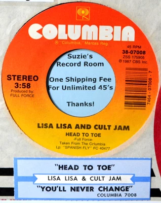 Lisa Lisa & Cult Jam Head to Toe Jukebox Strip & EX 45 7" Vinyl -COUPONS! Foto 1 de 3