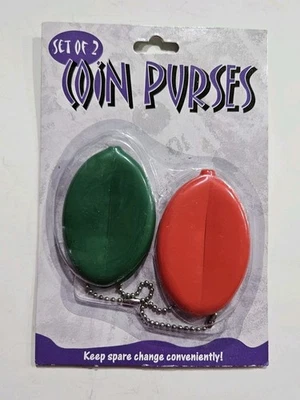 Vintage Set of 2 Rubber Squeeze Key Chain Coin Purses Green & Red NOS - Image 1 of 4