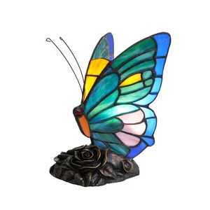 Small Teal and Green Tiffany Style Butterfly Table Lamp for Girls Gift Cute F... - Picture 1 of 9