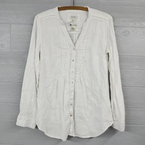 Malvin I Love Linen Pintuck Blouse Tunic Shirt M Cream Roll Tab Long Sleeves - Picture 1 of 11