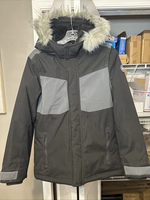 Abrigo Abercrombie Niños 13/14, Negro Con Capucha Gris Y Acentos Nylon Con Forro Vellón Foto 1 de 4