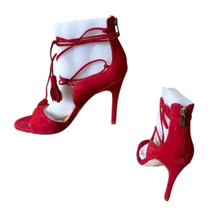 Ivanka Trump Red Suede Leather Strappy Lace Up Sandal Shoe $175 New NIB sz 8 - Picture 1 of 8