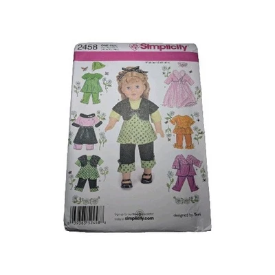 Simplicity 2458 18" Doll Clothes Sewing Craft Pattern Uncut Dress Shrug Skirt - Image 1 of 4