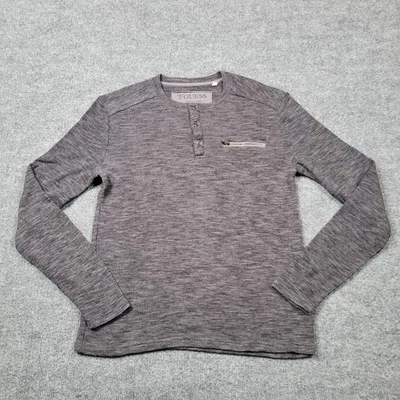Guess Shirt Mens Small Gray Waffle Knit Henley Long Sleeve Zip Chest Pocket Top - Image 1 of 4