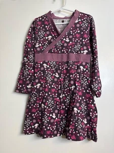 Tea Collection Size 6 Purple Floral Bird Print Kimono Wrap Style Dress - Picture 1 of 4