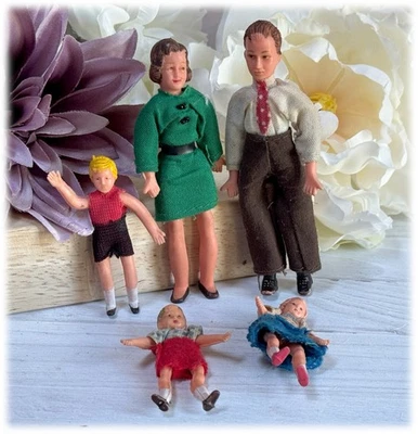 Vtg Dollhouse Dolls Figures Barton Lundby Family Mom Dad Boy Girl Brother Sister - Image 1 of 4