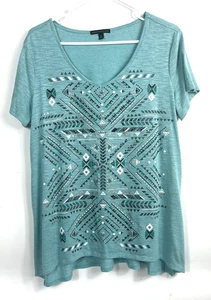 Signature Studio Women's Green Black White Shiny Stripe Geometric Bead Accent XL - Picture 1 of 13