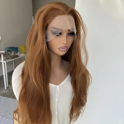 HD Lace Front Wig Synthetic Hair Heat Resistant Ginger Brown Long Straight - Image 1 of 4