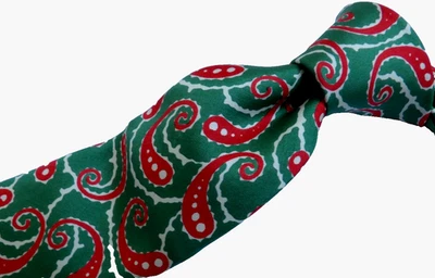 Corbata Turnbull & Asser verde rojo blanco paisley seda hecha en Inglaterra ~ 3,5 X 56,5 Foto 1 de 4