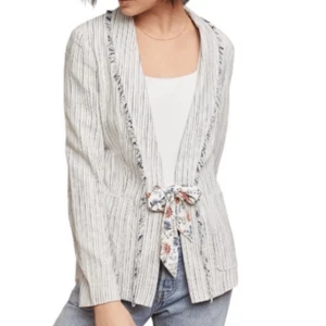 Anthropologie Cartonnier Coddington Striped Fringed Linen Blend Blazer 0 - Picture 1 of 12
