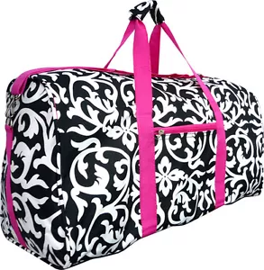 22" Women's Damask Print Gym Dance Cheer Travel Carry On Duffel Bag - Pink - Picture 1 of 2