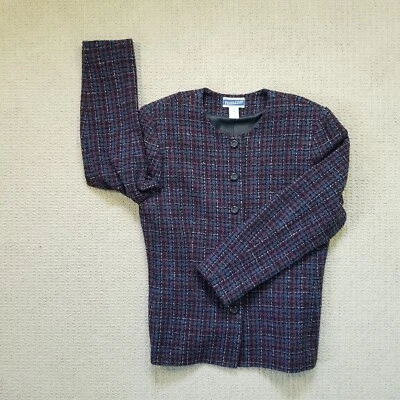 Pendleton 西装西装外套夹克女式紫色蓝色 10 码格子羊毛混纺 — 第 1/4 张图片