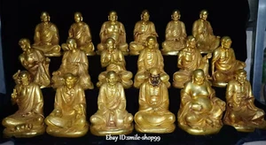 17 Zoll alte lila Bronze 24K Gold 18 Lohan Rohan Arhat Buddha Full Set Statue - Bild 1 von 9