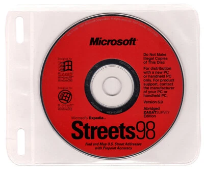 Microsoft Streets98Version 6.0 CD For Windows NT, 95, CE In Vinyl Sleeve, No Key - Image 1 of 2
