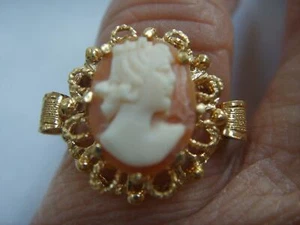 YELLOW GOLD PRETTY LADIES FILIGREE CAMEO RING SIZE N / 0   3.6g - Picture 1 of 1