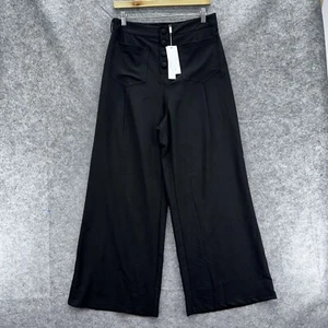 Belle Pogue Womens Pants High Waisted Wide Leg Stretchy Button Black Large - Picture 1 of 10